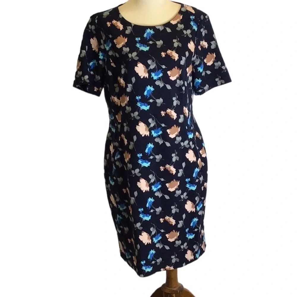 Lands’ End Navy Blue Floral Jersey Dress Size 12p Petite